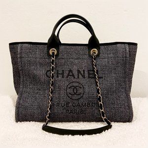 Chanel Large Deauville in Black/Gray with Gold Hardware